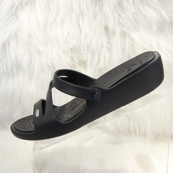 Crocs Womens Shoes Patricia Wedge Slip On Slide Comfort Sandals Black Size 10 - Picture 3 of 10